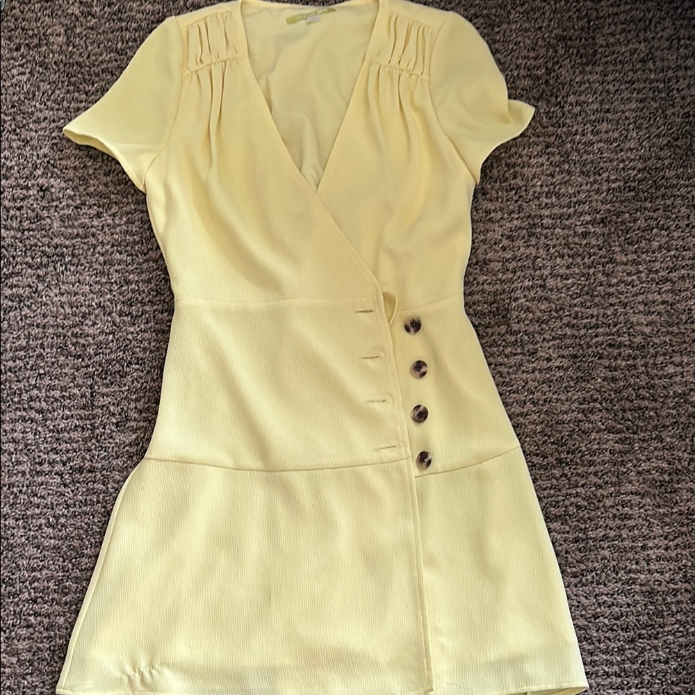Gianni Bini Yellow Flutter Sleeve Wrap Mini Dress